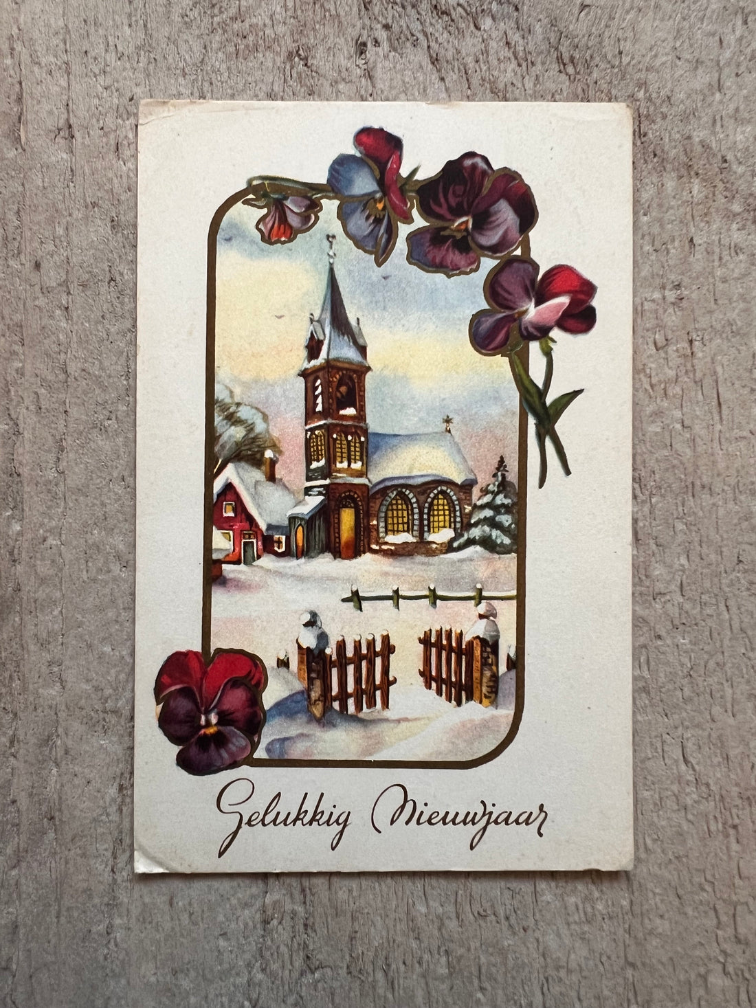 Retro-Karte Frohes Neues Jahr Kirche