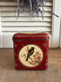 Vintage blik, rood voorraadblik, blikje met vogeltjes, made in Holland blik, brocante blikje, Sofia&