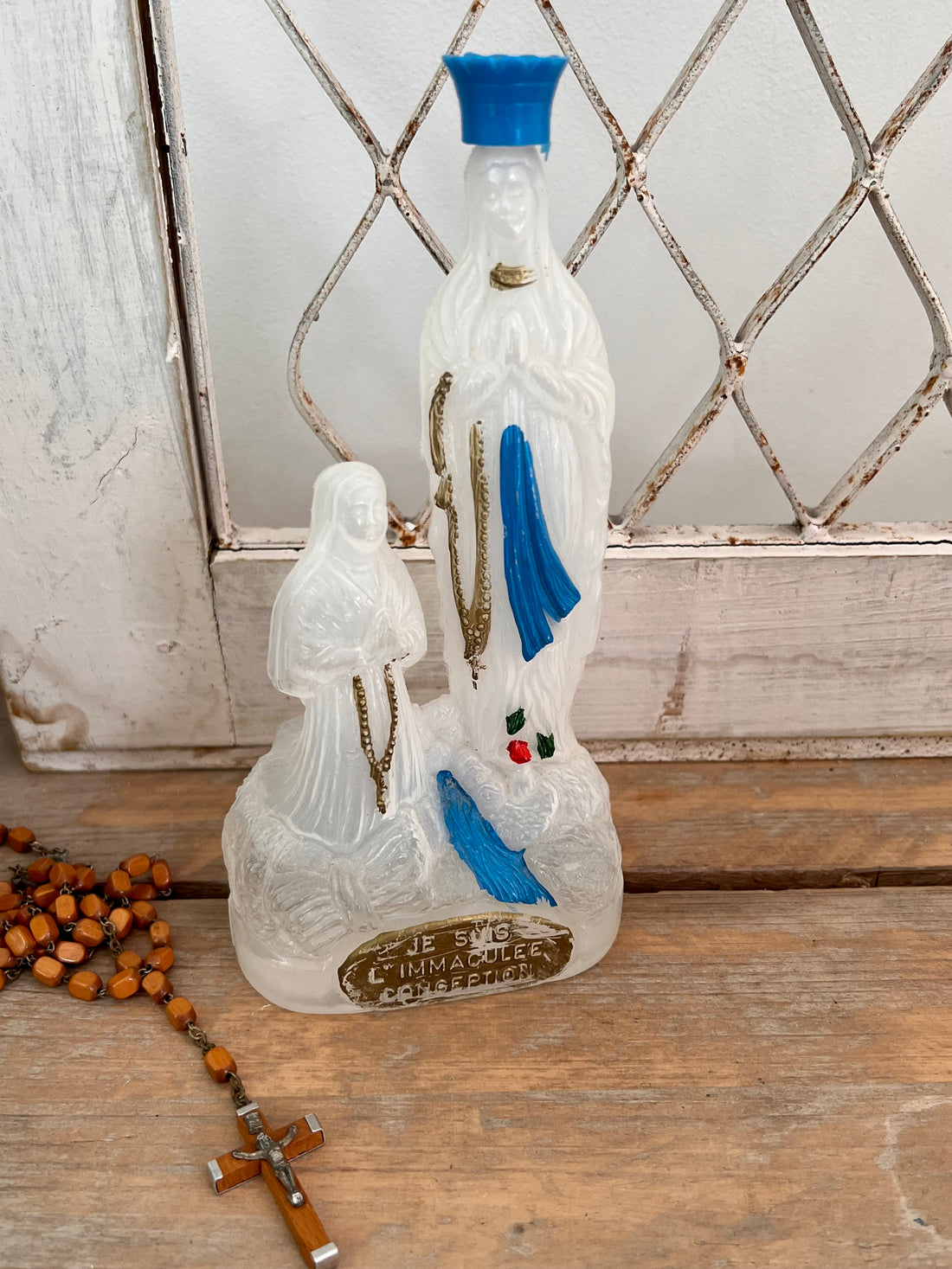 Lourdes-Weihwasserflasche Bernadette und Maria
