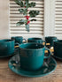 Arabia Finland Teema, vintage Arabia servies, Kaj Franck, Scandinavisch design, petrolgroene kopjes, Fins keramiek, vintage kop en schotels, Sofia&