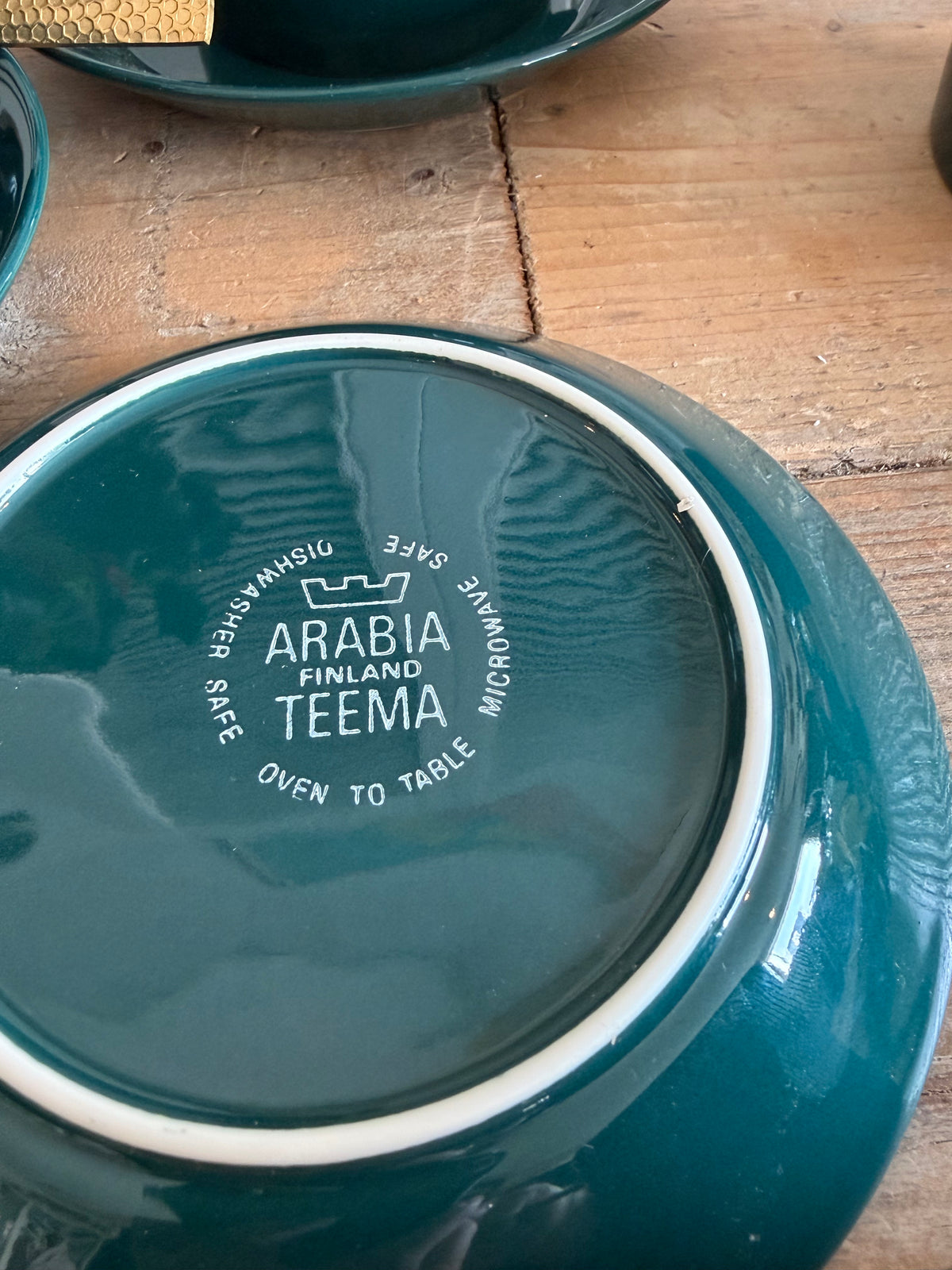 Arabia Finland Teema, vintage Arabia servies, Kaj Franck, Scandinavisch design, petrolgroene kopjes, Fins keramiek, vintage kop en schotels, Sofia&