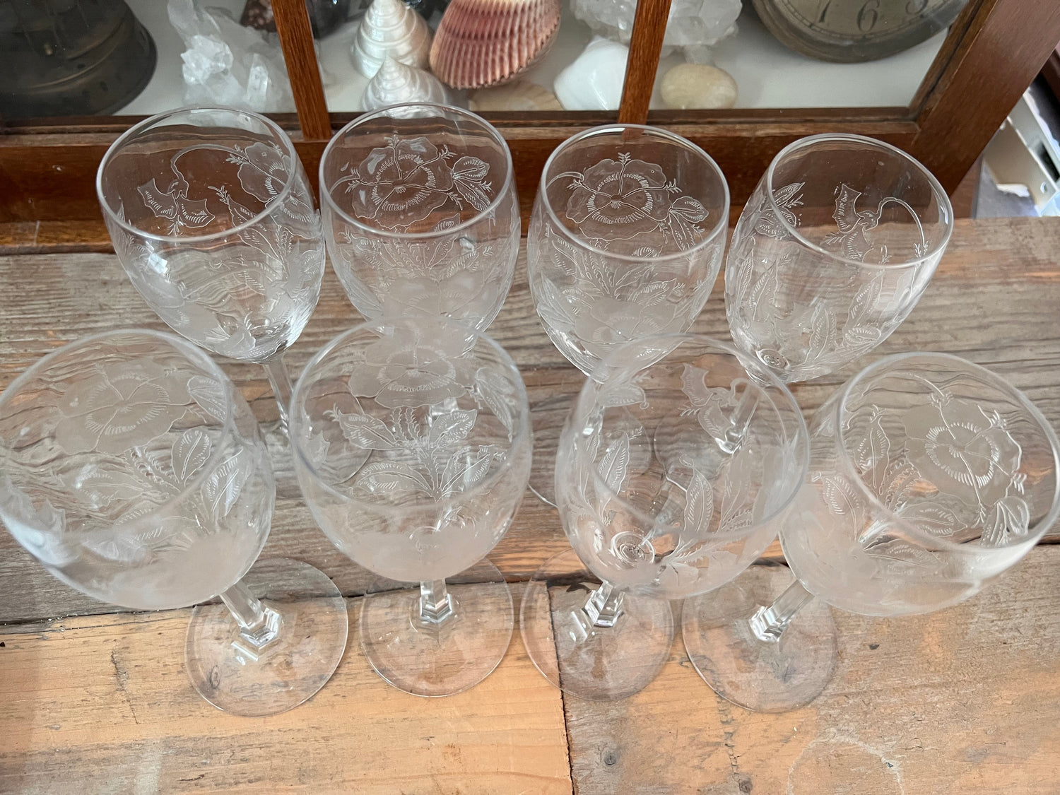 Crystal white wine glasses with flowers