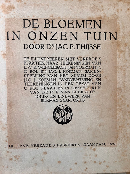 Antikes Verkade-Buch „Die Blumen in unserem Garten“.