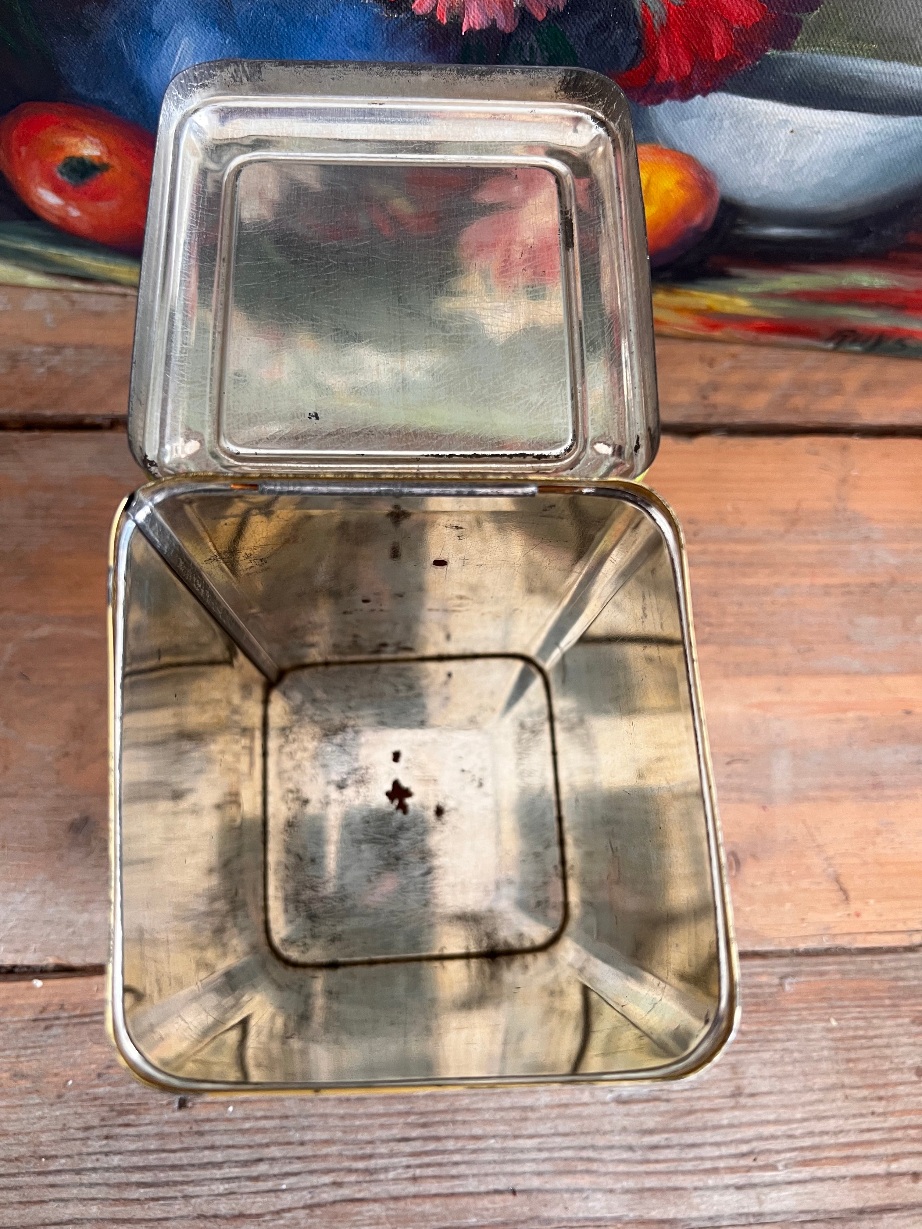 vintage Droste blik, Droste cacaopoeder blik, oud cacaoblisteren, 1 kg blik, retro verpakkingen, vintage cacaoblister, collectorsitem blik, tweedehands Droste blik