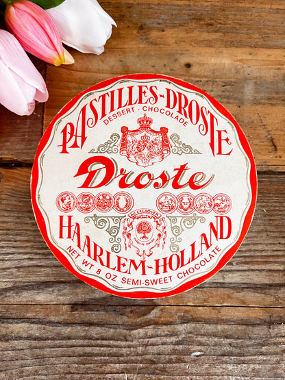 vintage Droste chocoladedoosje, Droste collectors item, papieren chocoladeverpakking, retro chocoladedoosje, vintage chocolade doos, oude Droste verpakking, tweedehands chocoladedoos, collectors item chocolade