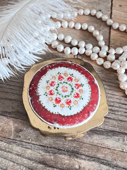 poederdoos, vintage poederdoos, vierkante poederdoos, porselein ingelegd, retro make-up doos, compacte poederdoos, beauty accessoires vintage.