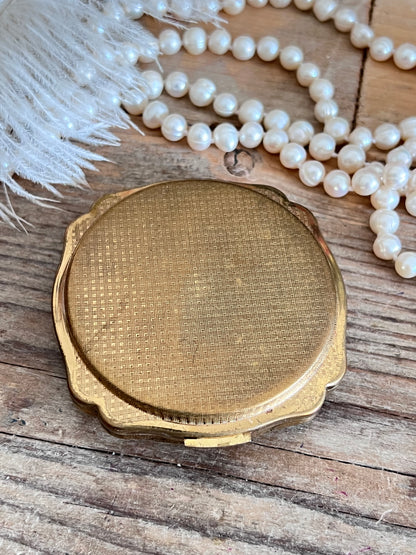 poederdoos, vintage poederdoos, vierkante poederdoos, porselein ingelegd, retro make-up doos, compacte poederdoos, beauty accessoires vintage.