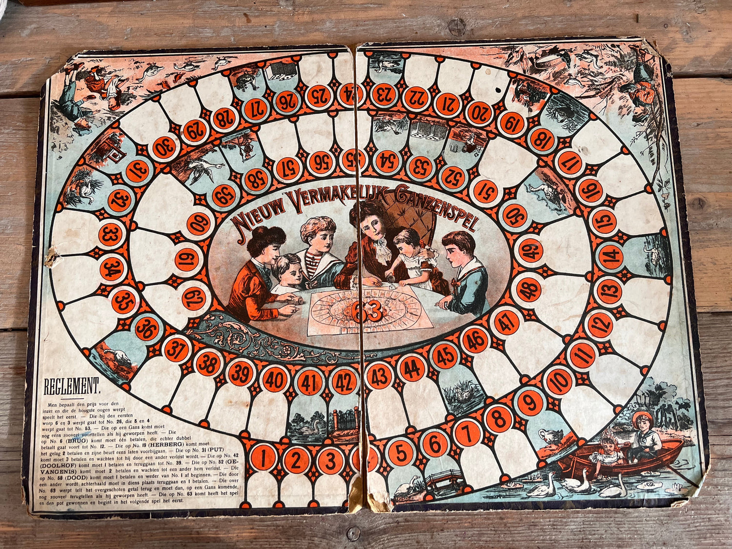 Ganzen spelbord ganzenborden 1900