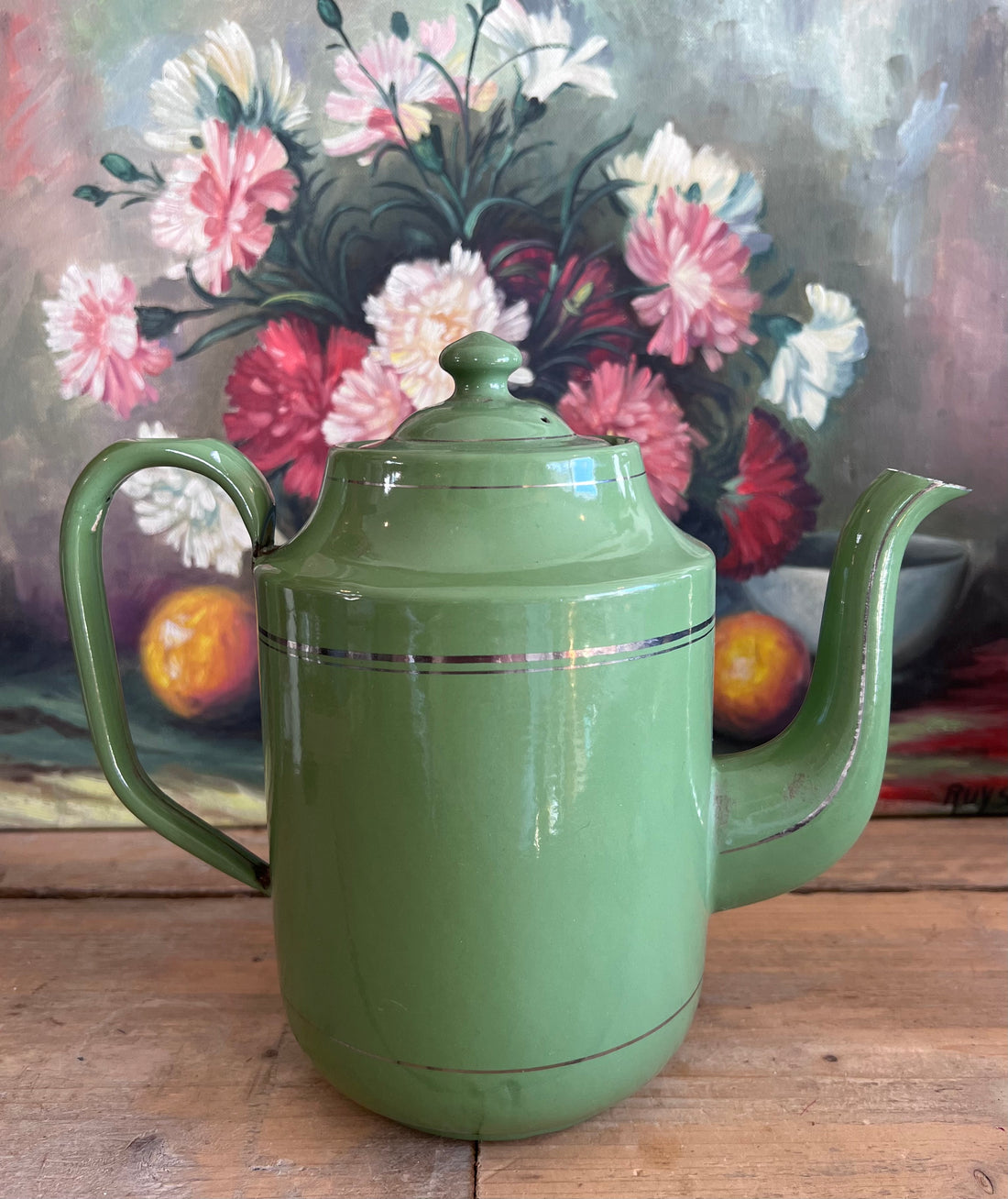 Groene emaille koffiepot van Reseda