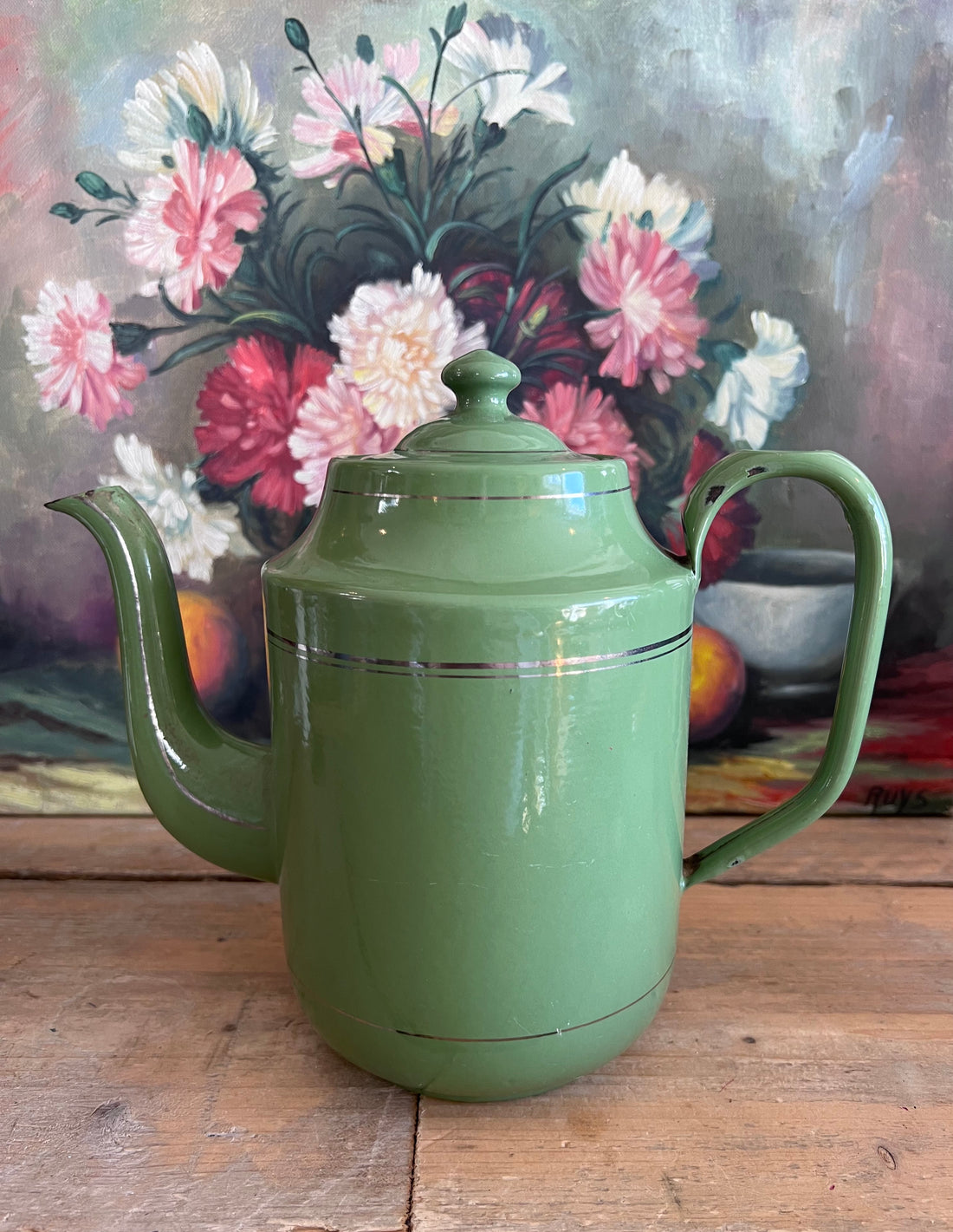 Groene emaille koffiepot van Reseda