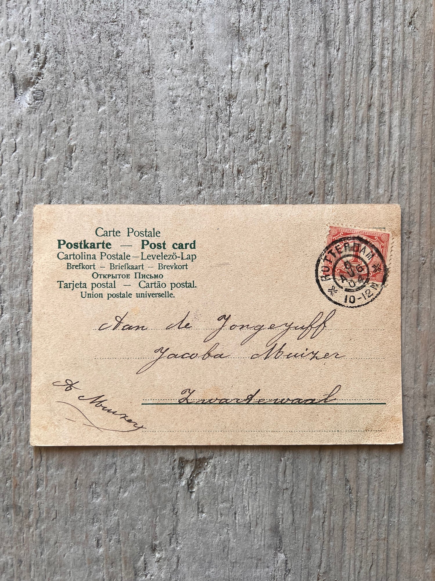 Antieke ansichtkaart letter J 1904