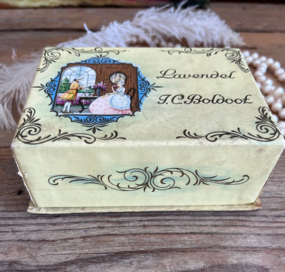 Vintage doosje Lavendel Boldoot, Boldoot zeep doosje vintage, oud parfum doosje, vintage opbergdoosje papier, Lavendel Boldoot collectible, antiek parfum verpakking, retro zeep en eau de cologne doosje, nostalgisch vintage doosje.