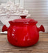 kersenrode kasserole pot, Vulcain pot vintage, Franse kasserole, vintage keukengerei Frankrijk, authentieke Franse kookpot, kersenrode stoofpot, brocante keukenspullen, Vulcain kookgerei