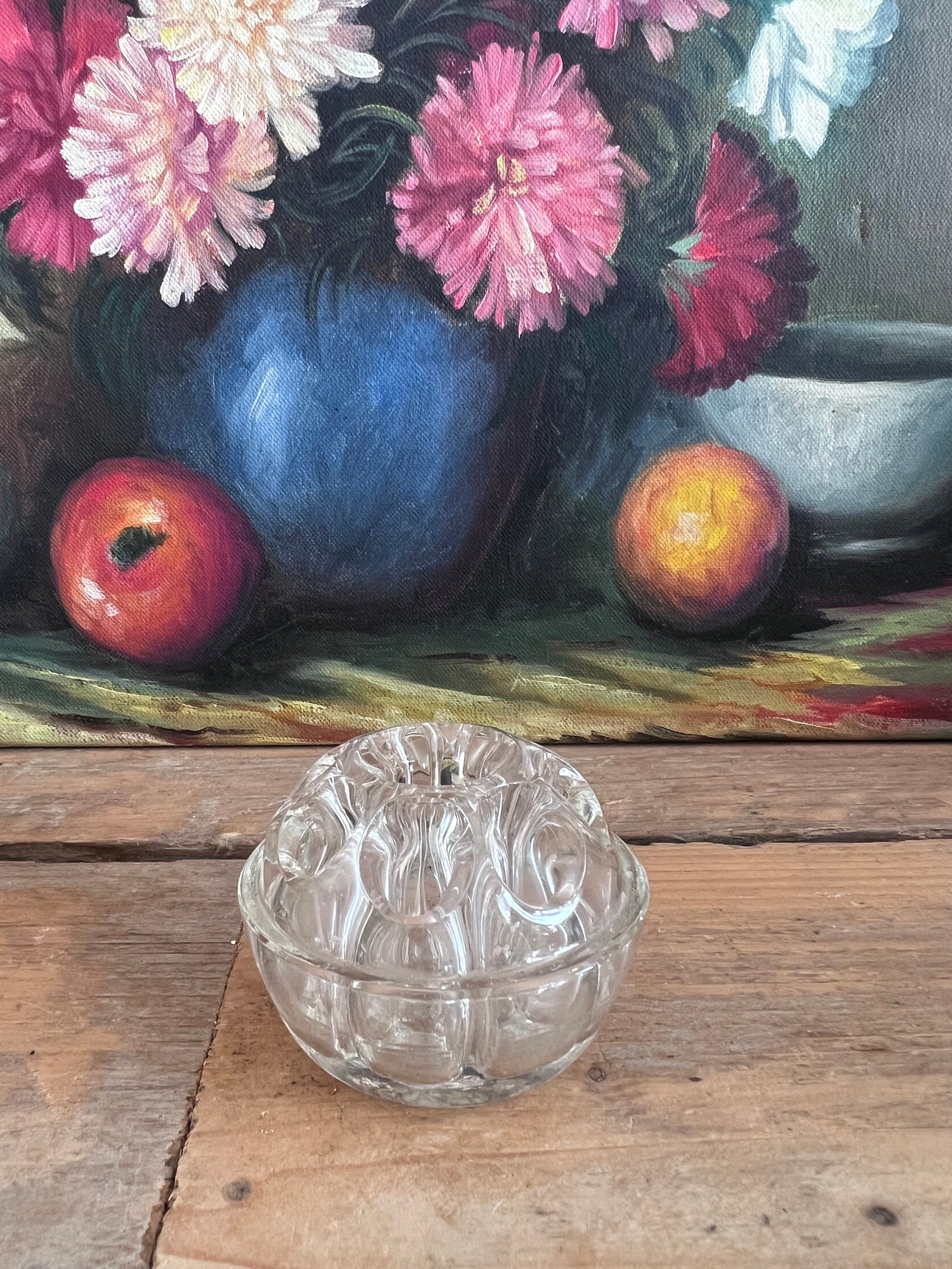 pique fleurs, bloemensteker van glas, flower frog