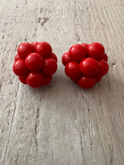 Retro oorclips bubbels rood