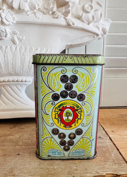 vintage Droste cacao blikje, antiek cacao blik, retro chocolade blik, Droste verzameling, vintage verpakkingen, oldtimer blik Droste, droste cacao souvenir, cacao blikje decoratie, nostalgisch chocolade blikje