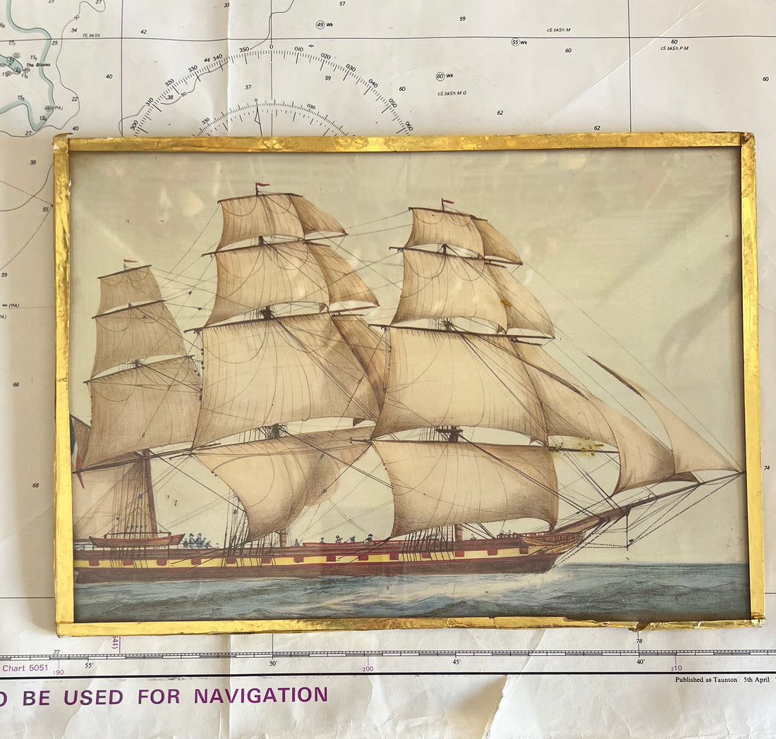 Franse vintage prent zeilschip