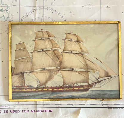 Franse vintage prent zeilschip
