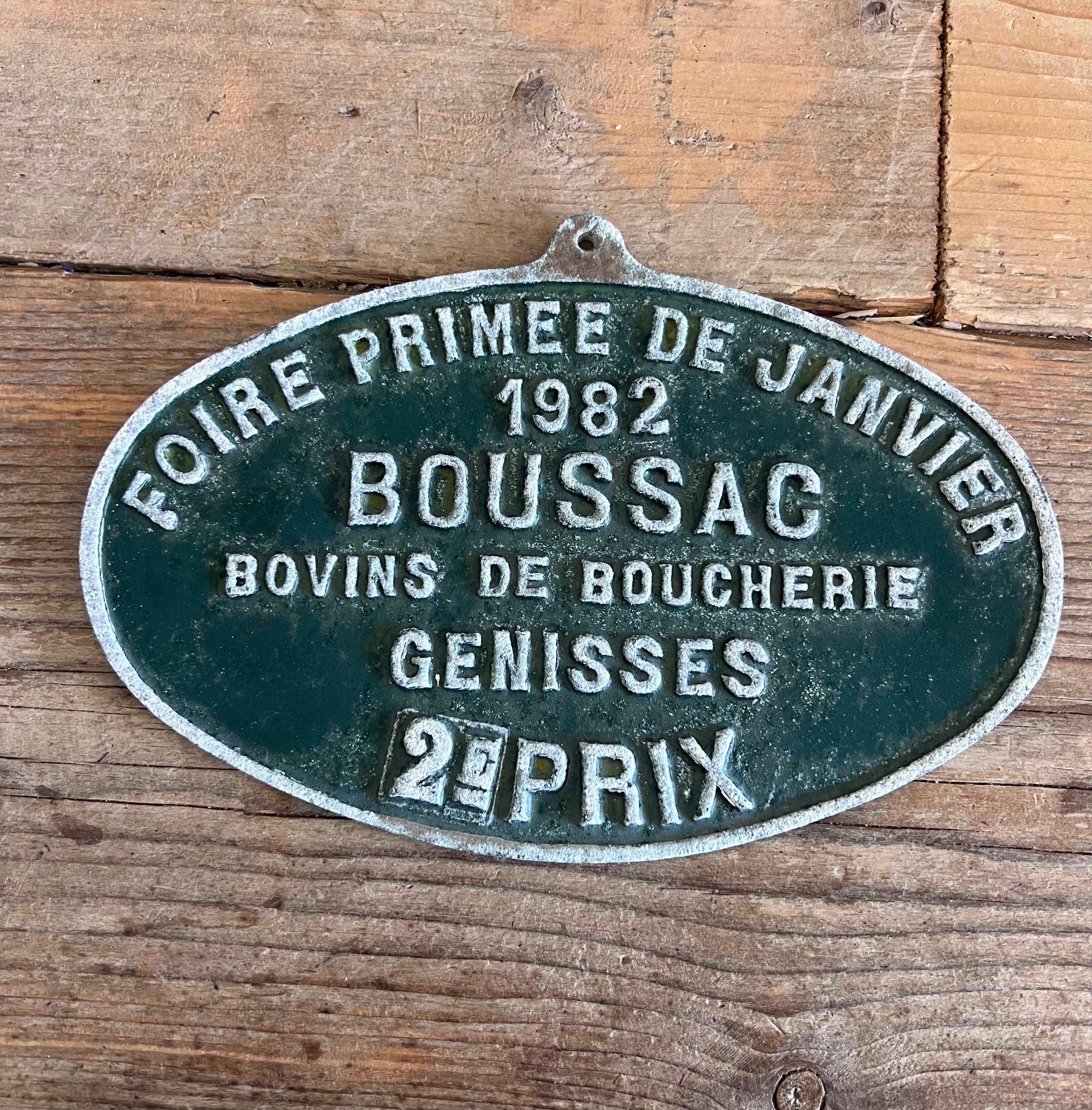 Franse prijs plaquette 1982, vintage metalen plaquette, groene metalen plaquette, decoratief metalen wandobject, antieke prijs plaquette, Frans vintage decor, metalen wanddecoratie, 1980s vintage decoratie