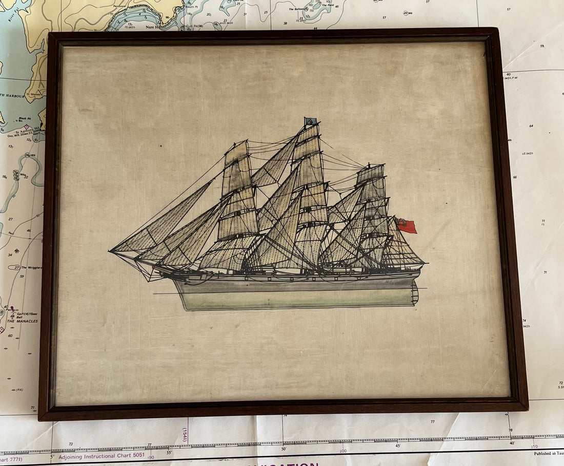 Vintage tekening zeilschip