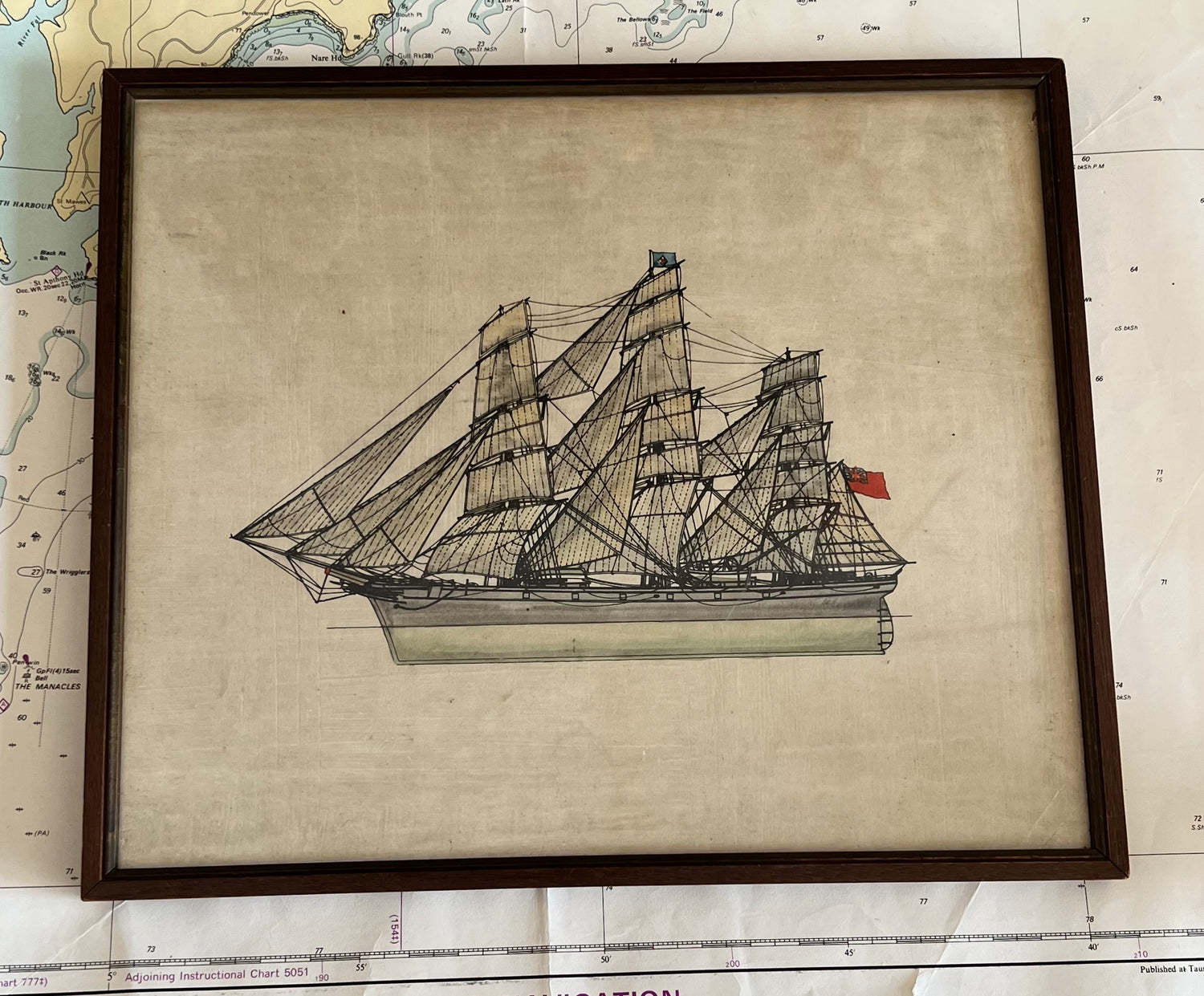 Vintage tekening zeilschip