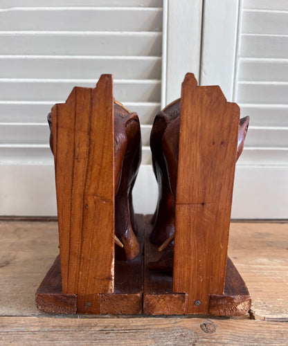 Vintage boekensteunen van hout met olifanten