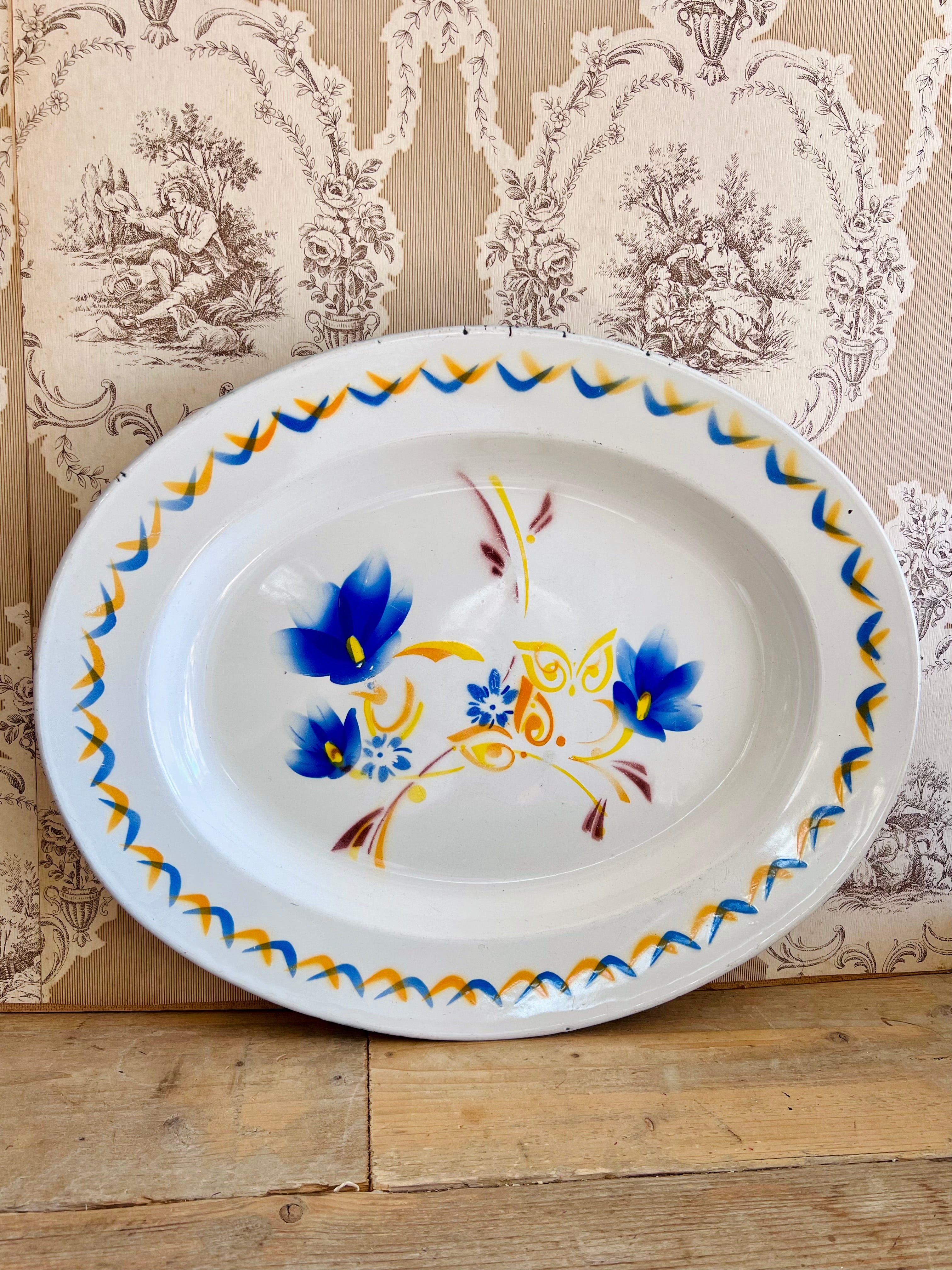 
&amp;nbsp;zomerse serveerschaal, emaille schaal vintage, picknick schaal, kleurrijke serveerschaal, duurzame serveerschaal.