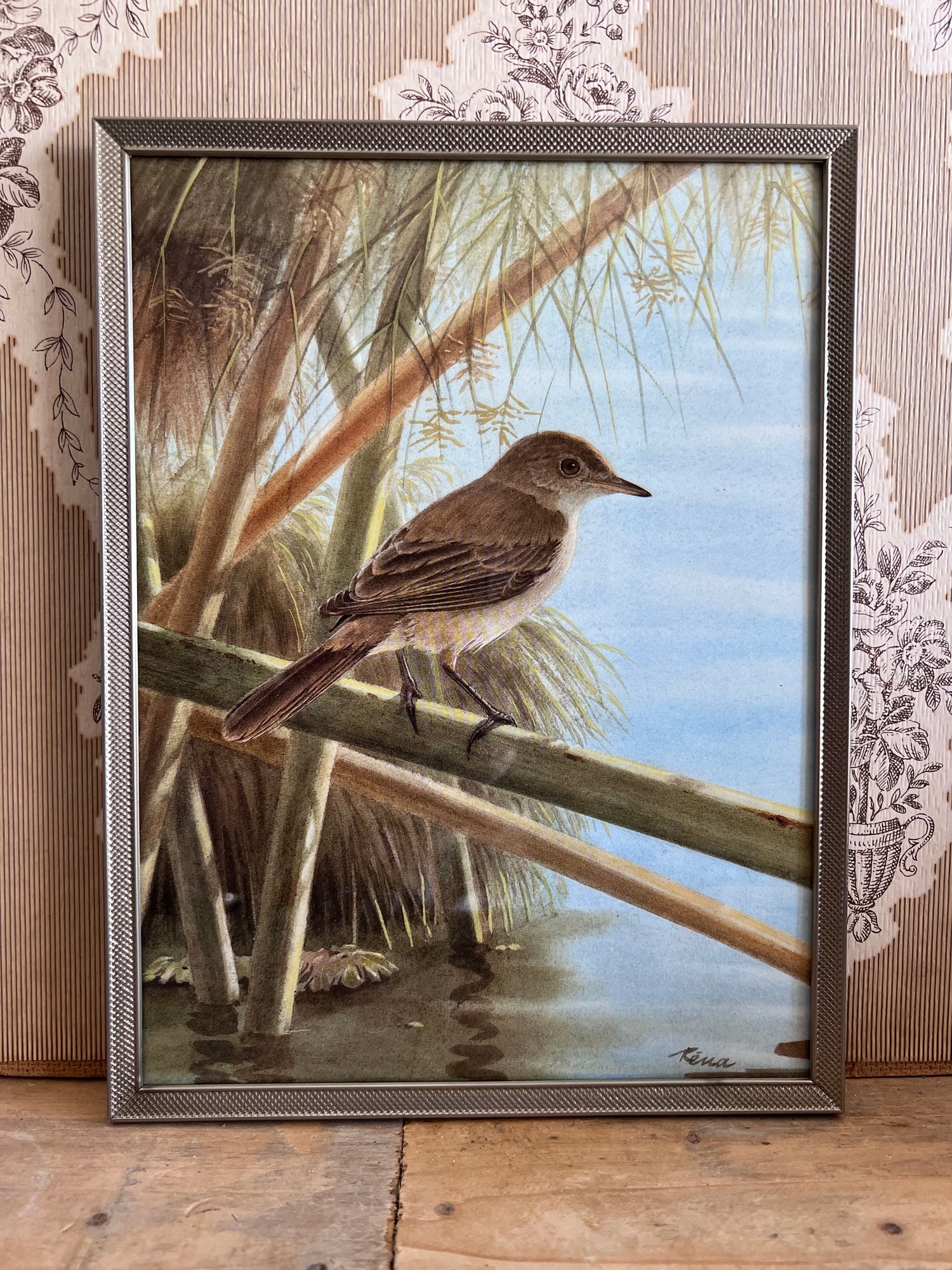 Vintage fotolijst met afbeelding rietvogel