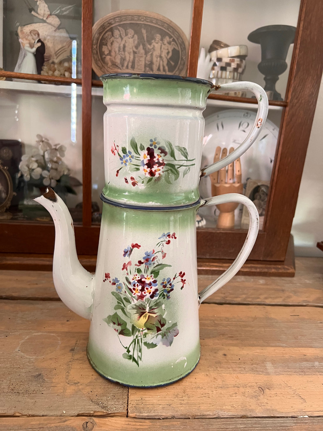 Flowered enamel coffee pot