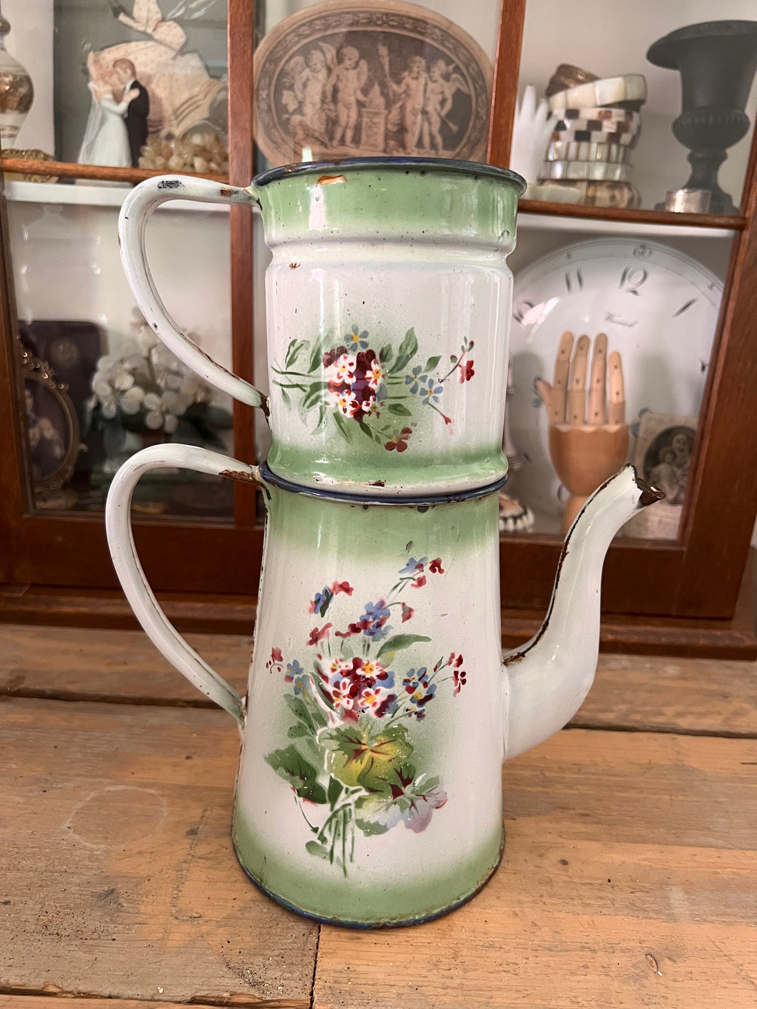 Flowered enamel coffee pot