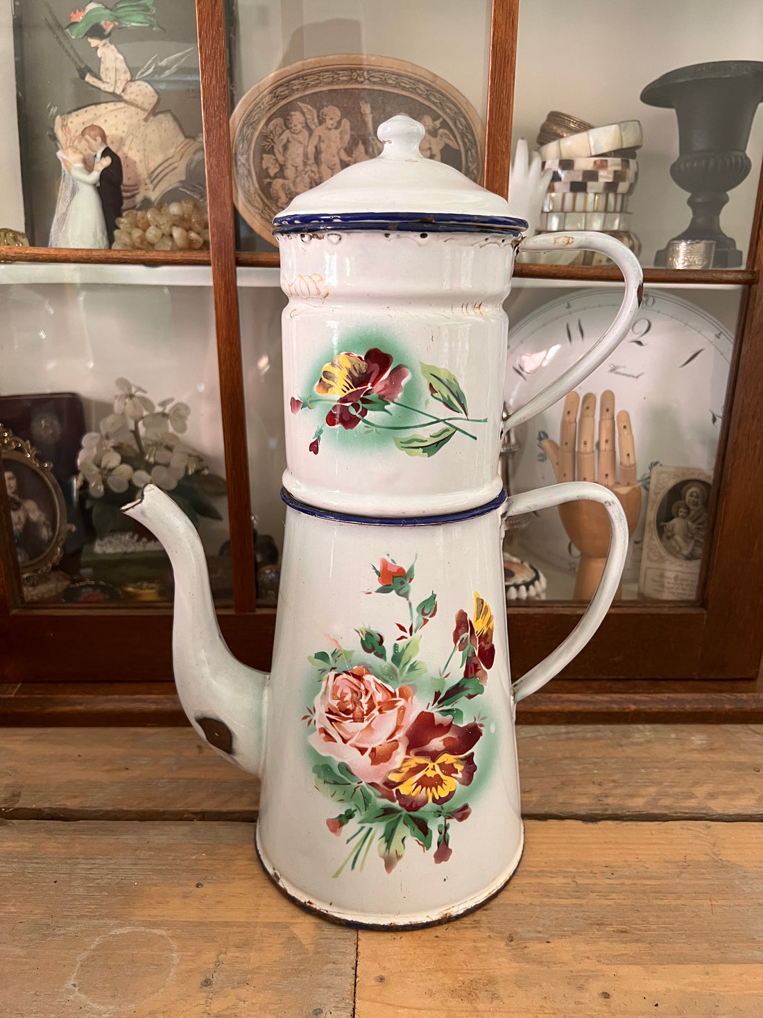 French enamel coffee pot white