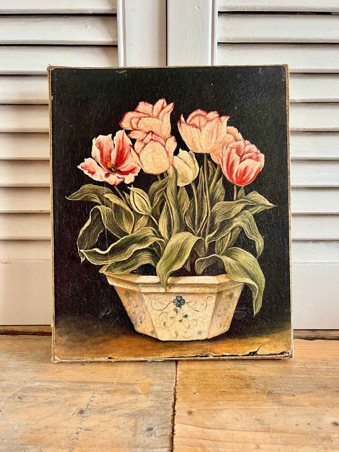 prent van tulpen op canvas vintage