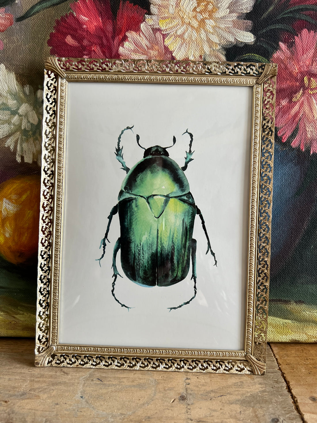 Vintage fotolijst met afbeelding scarabee