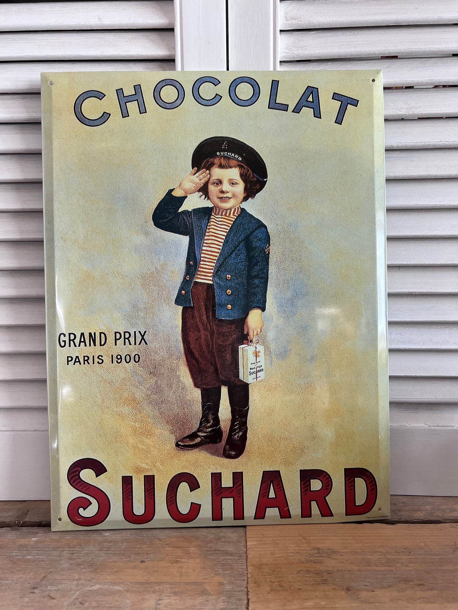 replica reclamebord, Chocolat Suchard bord, nostalgisch reclamebord, vintage reclamebord, aluminium reclamebord, retro wanddecoratie, nostalgische decoratie, reclamebord vintage stijl, Suchard chocolade bord, vintage reclame.