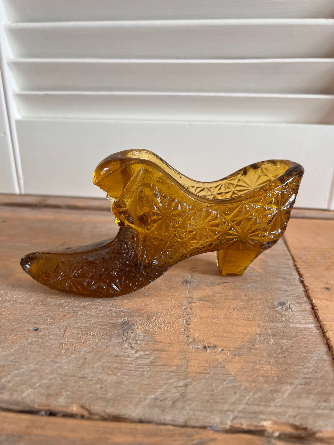 Vintage Fenton Daisy and Button amber glas schoen