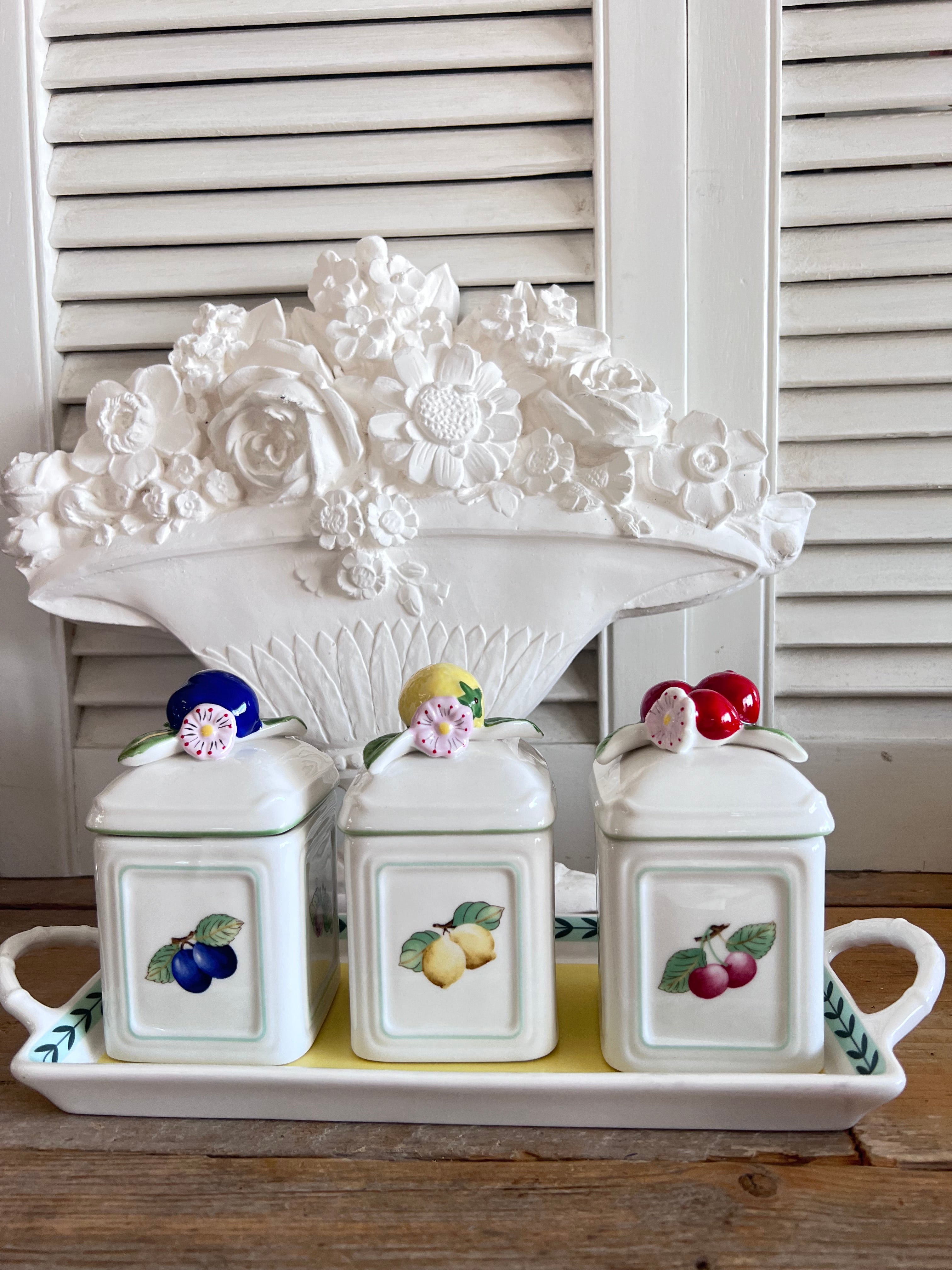Villeroy &amp;amp; Boch jampotjes, French Garden Charm, puntgave jampotjesset, porseleinen jampot, Villeroy &amp;amp; Boch ontbijtservies, vintage French Garden Charm, stijlvolle jampot set, Villeroy &amp;amp; Boch porselein, Franse tuinmotieven, Villeroy &amp;amp; Boch servies kopen