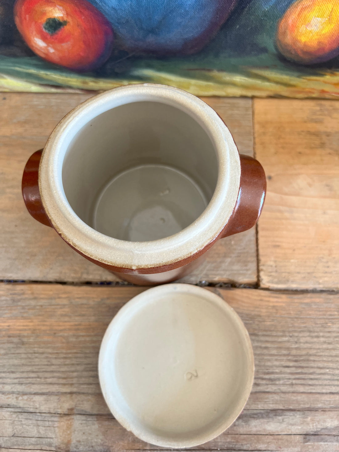 Bruine gres pot met deksel
