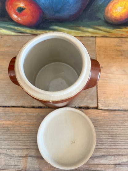 Bruine gres pot met deksel