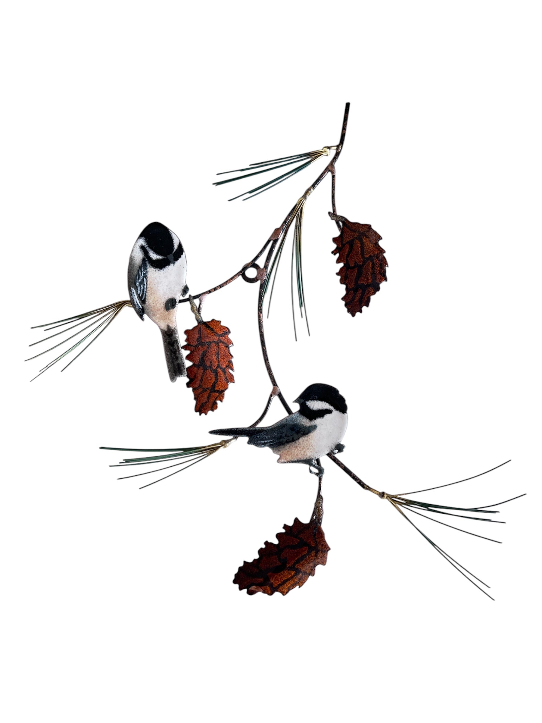 Bovano emaille kunstwerk, geemaillerd kunstwerk koolmezen, vogeltjes, muurdecoratie, kunst voor aan de muur, handgemaakt