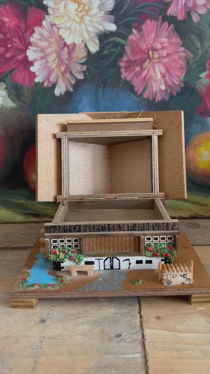 &amp;nbsp;retro muziekdoosje, Beiers chalet muziekdoos, houten sieradendoosje, vintage muziekdoos, sieraden opbergdoosje hout, klein sieradendoosje, muziekdoosje cadeau, houten muziekdoosje retro